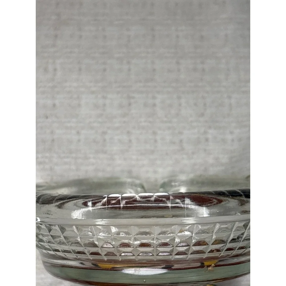 Vintage MGM Hotel Glass Ashtray Lion Logo‎ Red White Diamond Cut MCM Decor